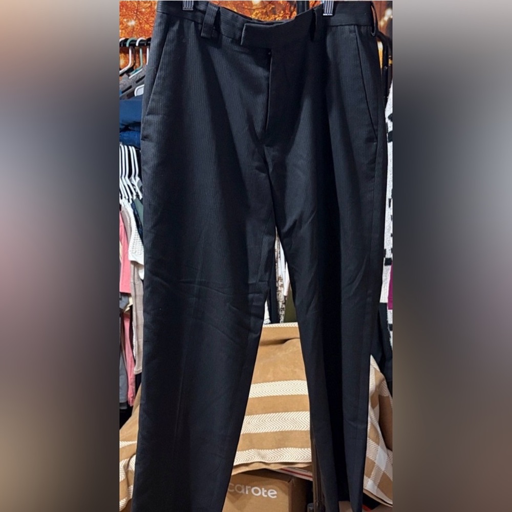 Kenneth Cole Reaction Men's Charcoal Pinstriped Dress Pants | Size 32 x 29